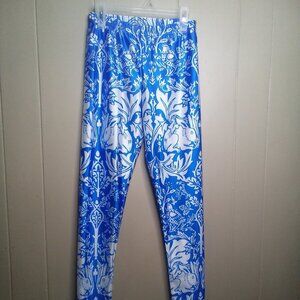 Lotus Leggings M Lightweight Bunny Bird Print Blue White